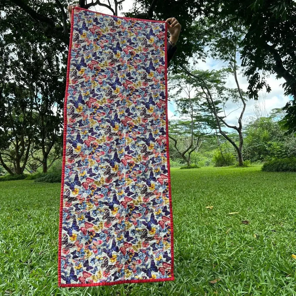 Reversible Christmas Table Runner Quilted Christmas Poinsettia Butterflies